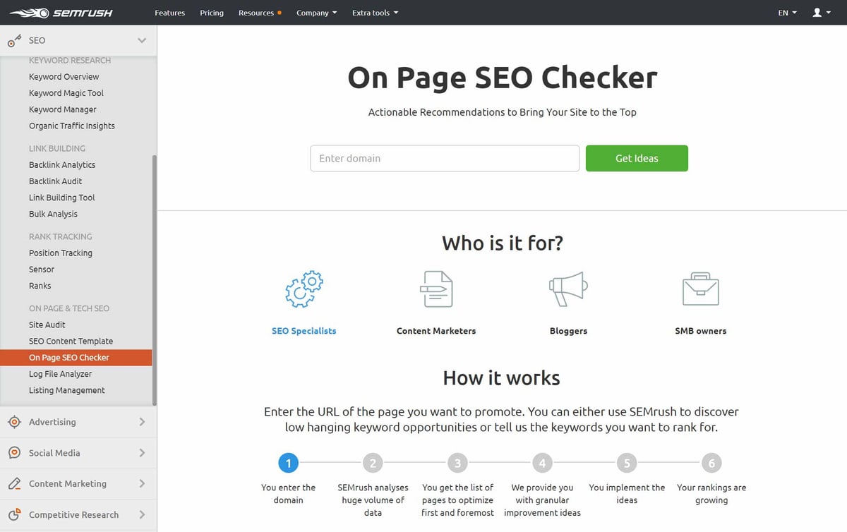 Semrush On Page SEO Checker