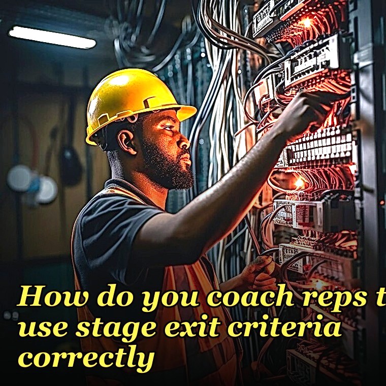 How do you coach reps to use stage exit criteria correctly?
