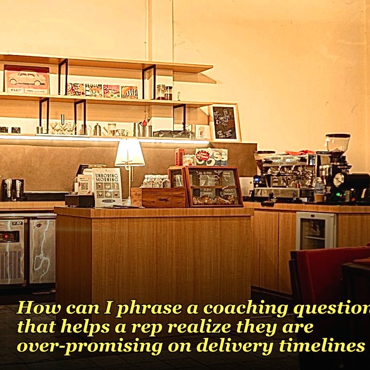 How can I phrase a coaching question that helps a rep realize they are over-promising on delivery timelines?