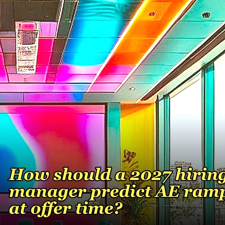 How should a 2027 hiring manager predict AE ramp at offer time?