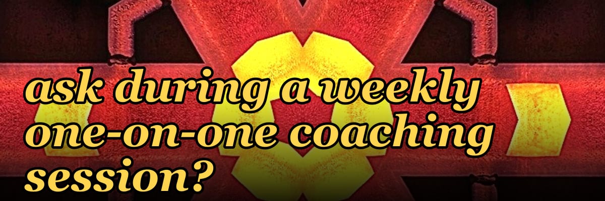 What specific questions do top sales managers ask during a weekly one-on-one coaching session?