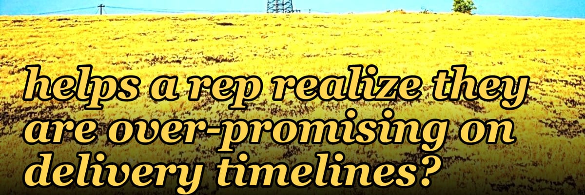 How can I phrase a coaching question that helps a rep realize they are over-promising on delivery timelines?