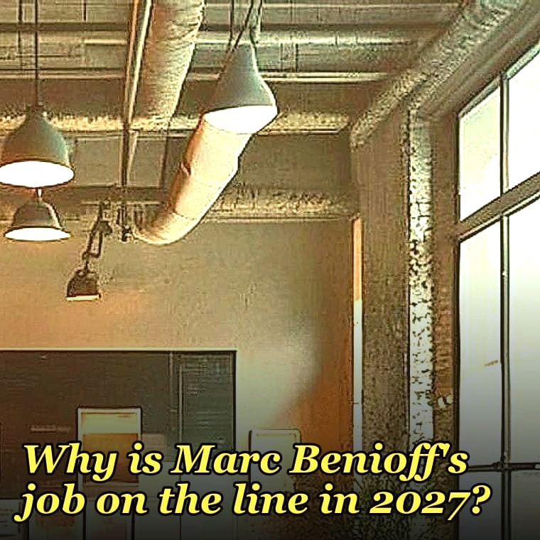 Why is Marc Benioff's job on the line in 2027?