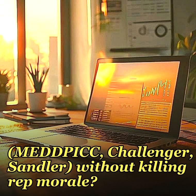How do we operationalize sales methodology (MEDDPICC, Challenger, Sandler) without killing rep morale?