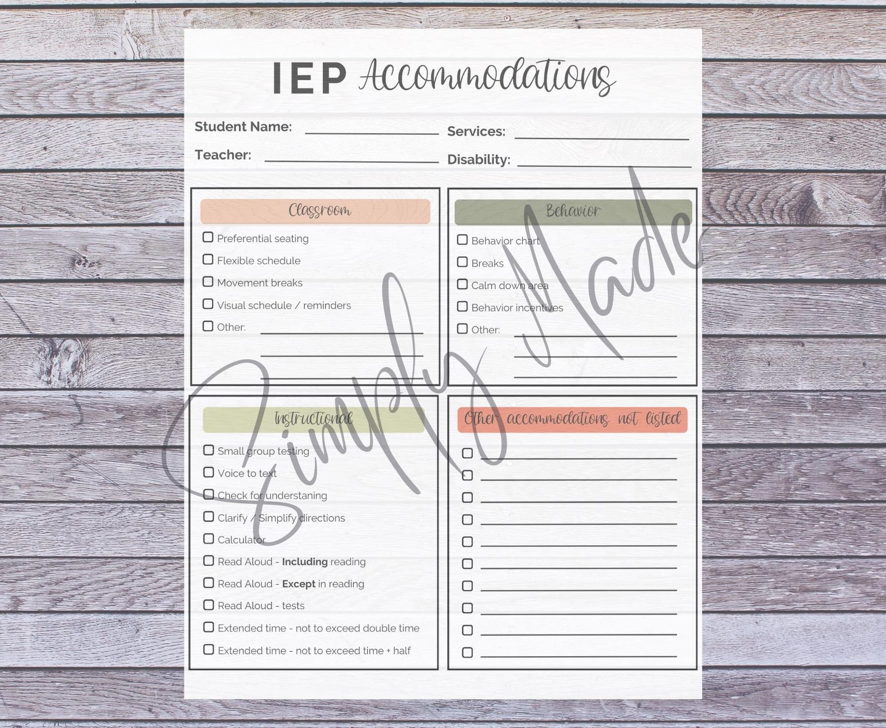 How do you write IEP accommodations into daily lesson plans without extra paperwork